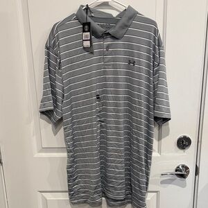 Under Armour Men's Polo in Gray and White Stripes